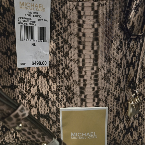 Rare Michael Kors Pink Snake Print Tote Bag - Picture 3 of 11